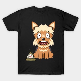 Funny yorkshire terrier steps on a dirty diaper T-Shirt